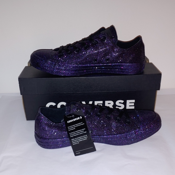 Purple black galaxy glitter low top converse - Picture 3 of 8